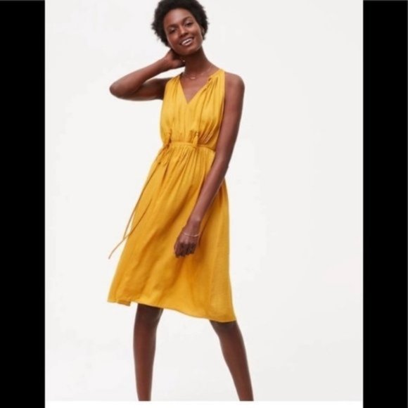 LOFT Gold/Mustard midi dress-NWT - Picture 2 of 9